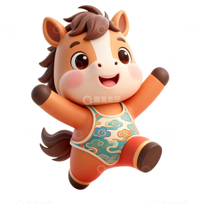 高清大图下载【趣麦麦图】2026新年卡通马儿欢乐可爱插画