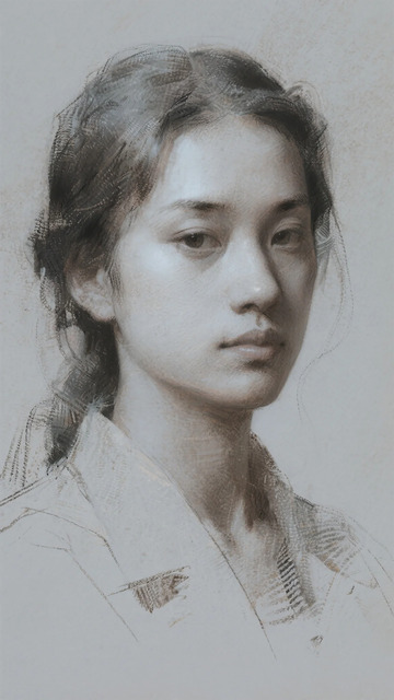 素描风格女性肖像绘画素材