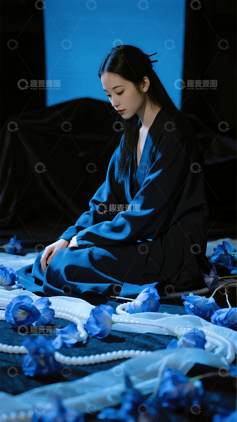 高清大图下载【趣麦麦图】古风女子坐地花饰写真