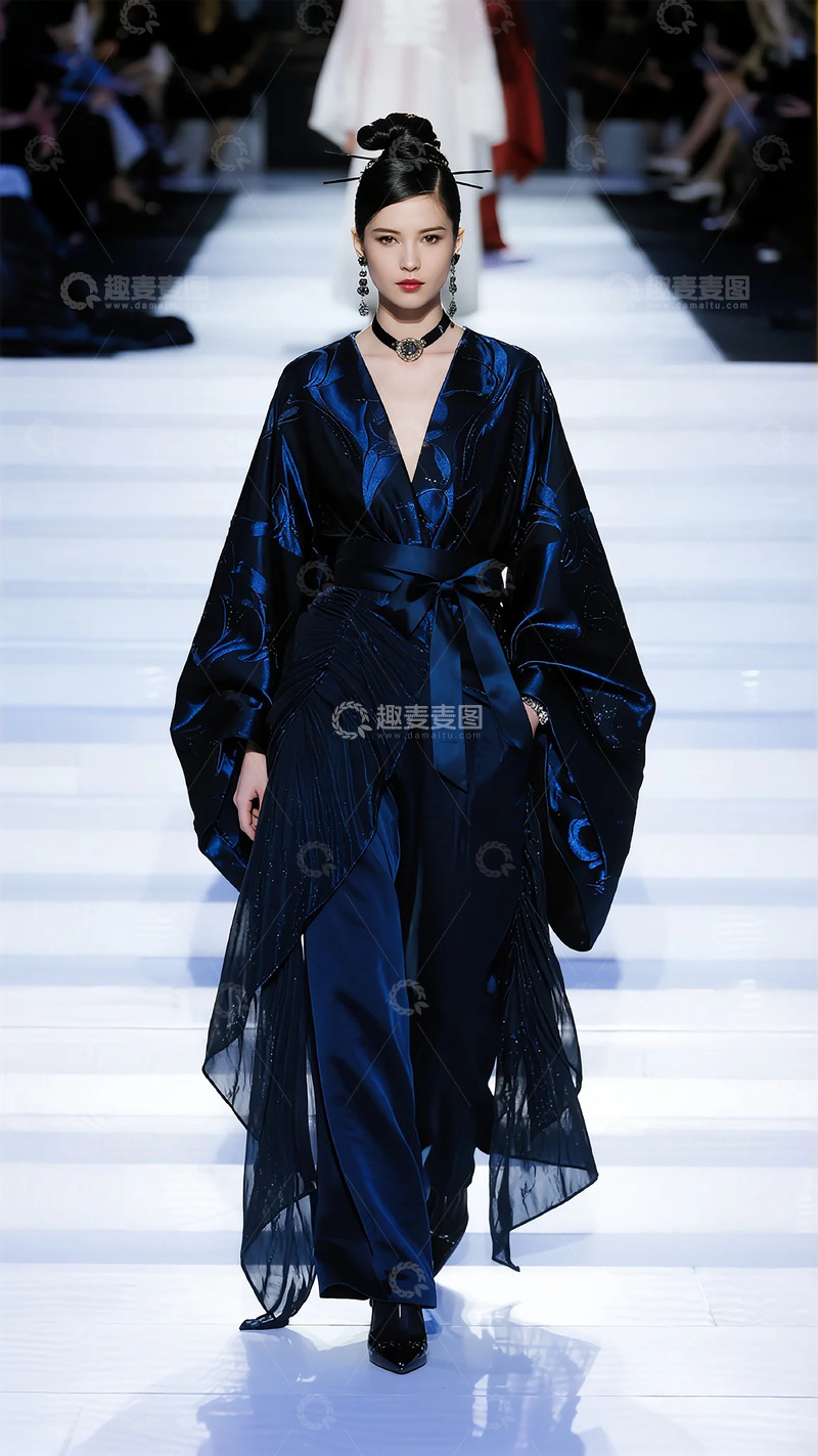 高清大图下载【趣麦麦图】时尚走秀深蓝色礼服展示