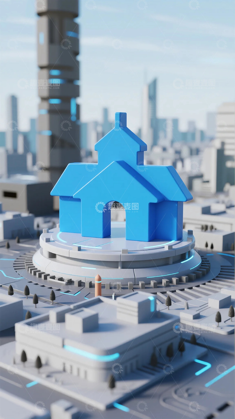 高清大图下载【趣麦麦图】蓝色现代城市中心建筑模型