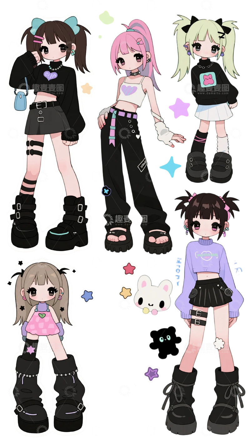 高清大图下载【趣麦麦图】动漫风少女时尚插画设计素材