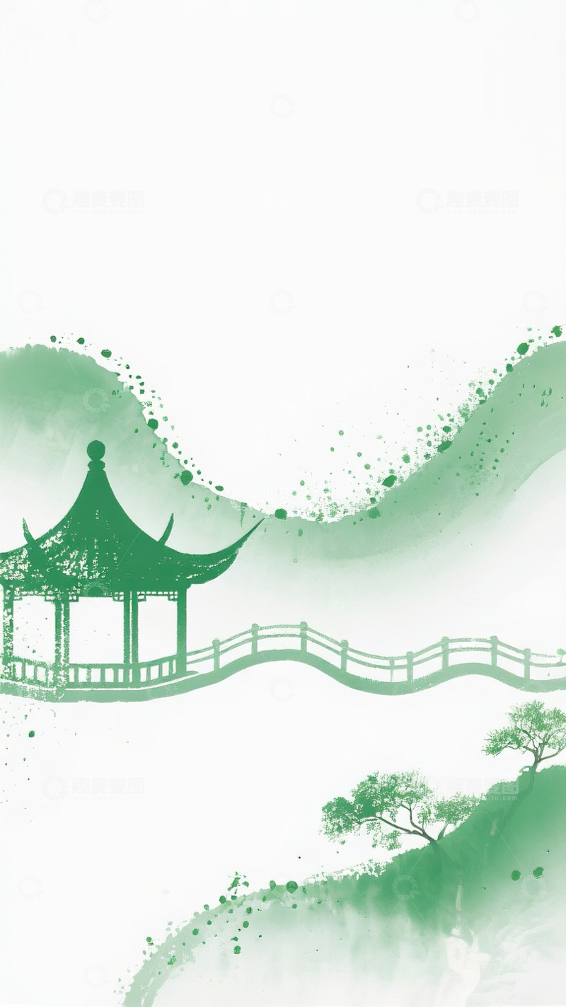 高清大图下载【趣麦麦图】水墨亭台山水风景画
