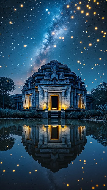 古庙星空夜景摄影