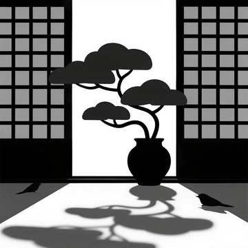 东方盆景剪影风格图案