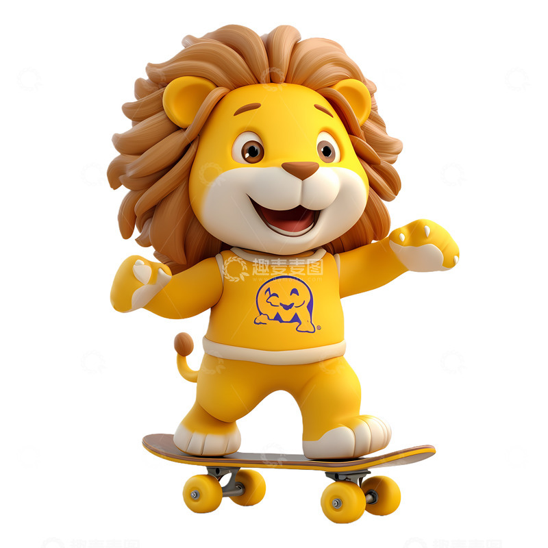 高清大图下载【趣麦麦图】卡通狮子滑板造型