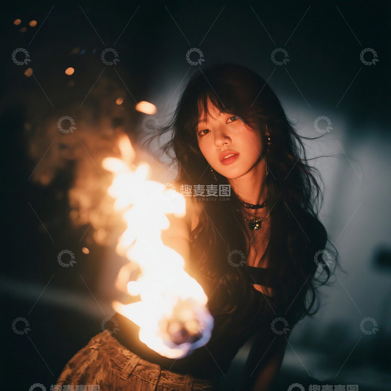 高清大图下载【趣麦麦图】美少女微风吹动发丝火焰6