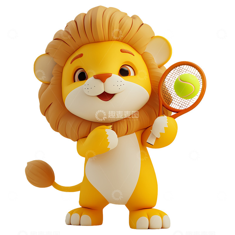 高清大图下载【趣麦麦图】卡通狮子网球运动插画