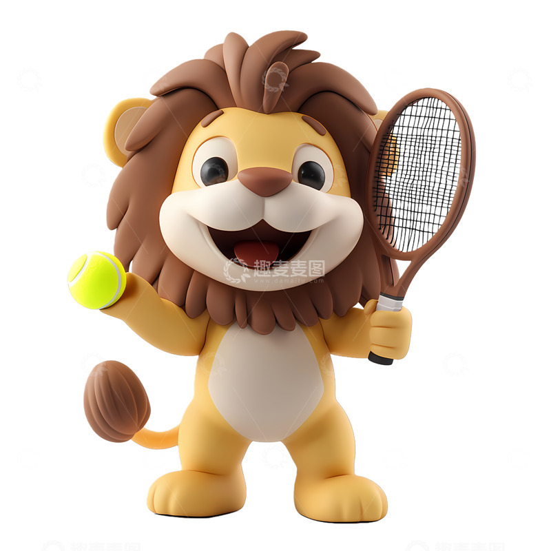 高清大图下载【趣麦麦图】卡通狮子网球运动形象设计动物