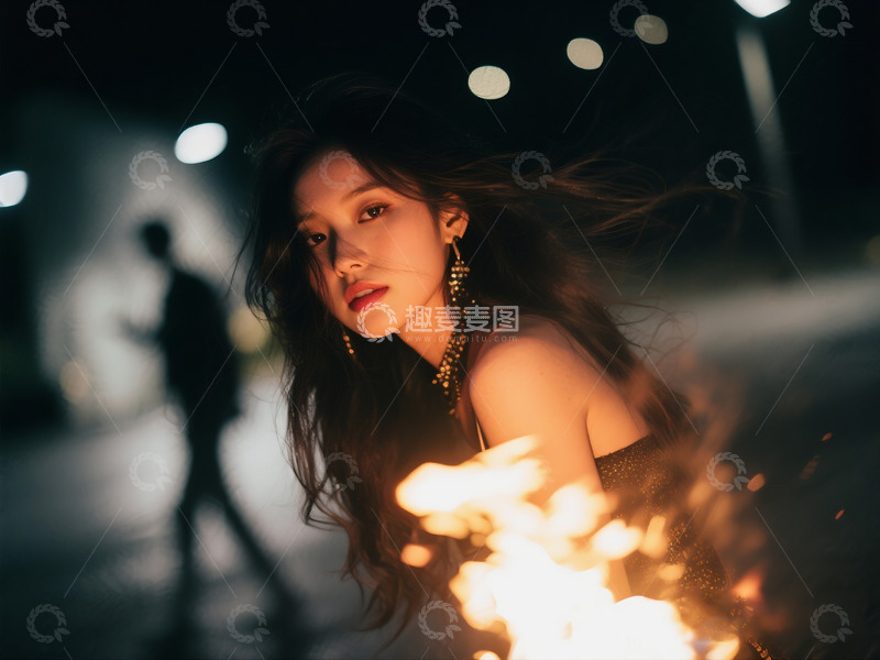 高清大图下载【趣麦麦图】美少女微风吹动发丝火焰2