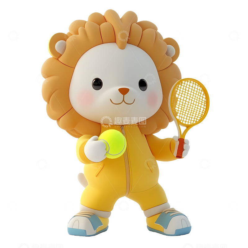 高清大图下载【趣麦麦图】卡通狮子网球运动形象设计