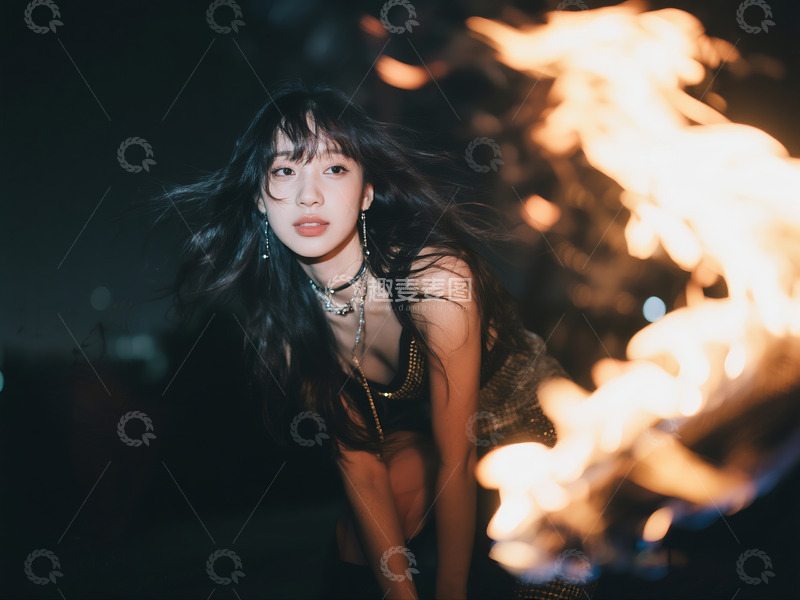 高清大图下载【趣麦麦图】美少女微风吹动发丝火焰