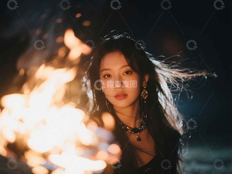 高清大图下载【趣麦麦图】美少女微风吹动发丝火焰10