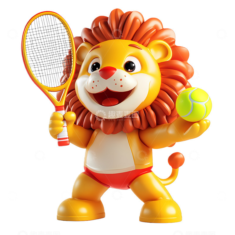 高清大图下载【趣麦麦图】卡通狮子网球运动矢量插画
