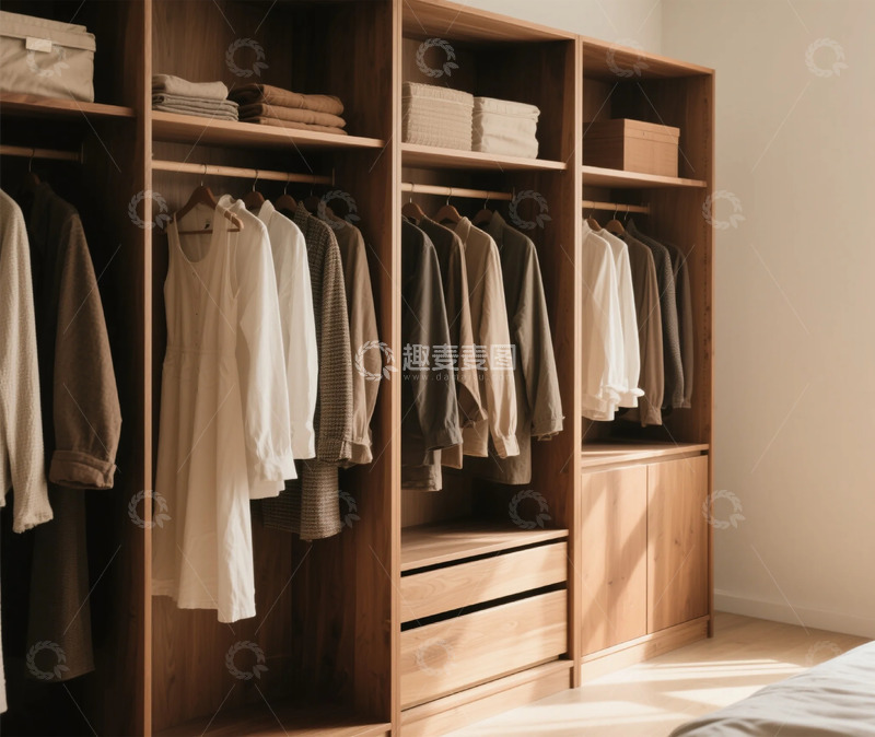 高清大图下载【趣麦麦图】简约木质衣柜收纳展示