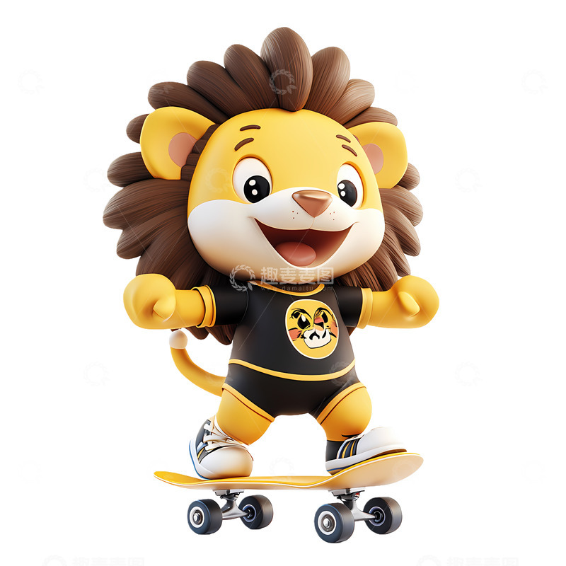 高清大图下载【趣麦麦图】卡通狮子滑板形象设计