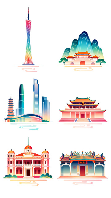 城市地标建筑插画设计素材