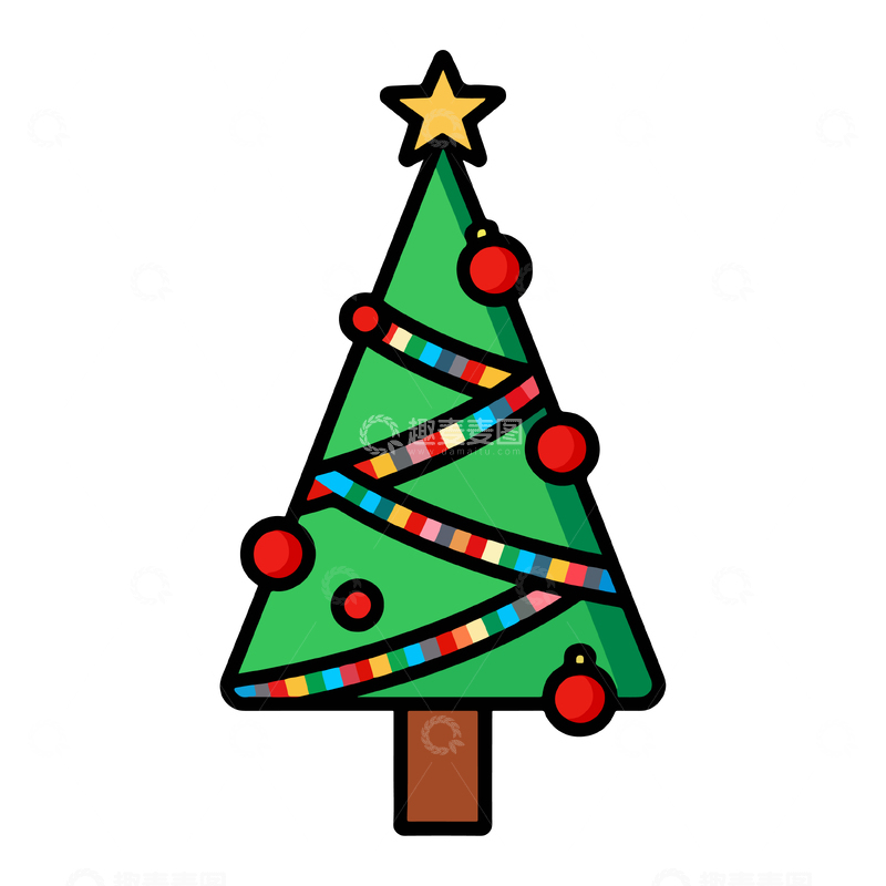源文件下载【趣麦麦图】-卡通圣诞树装饰元素矢量图