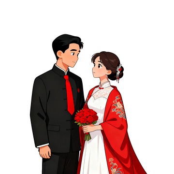 中式婚礼卡通插画