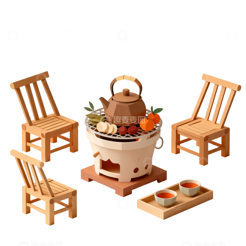 高清大图下载【趣麦麦图】温馨围炉茶话会插画场景