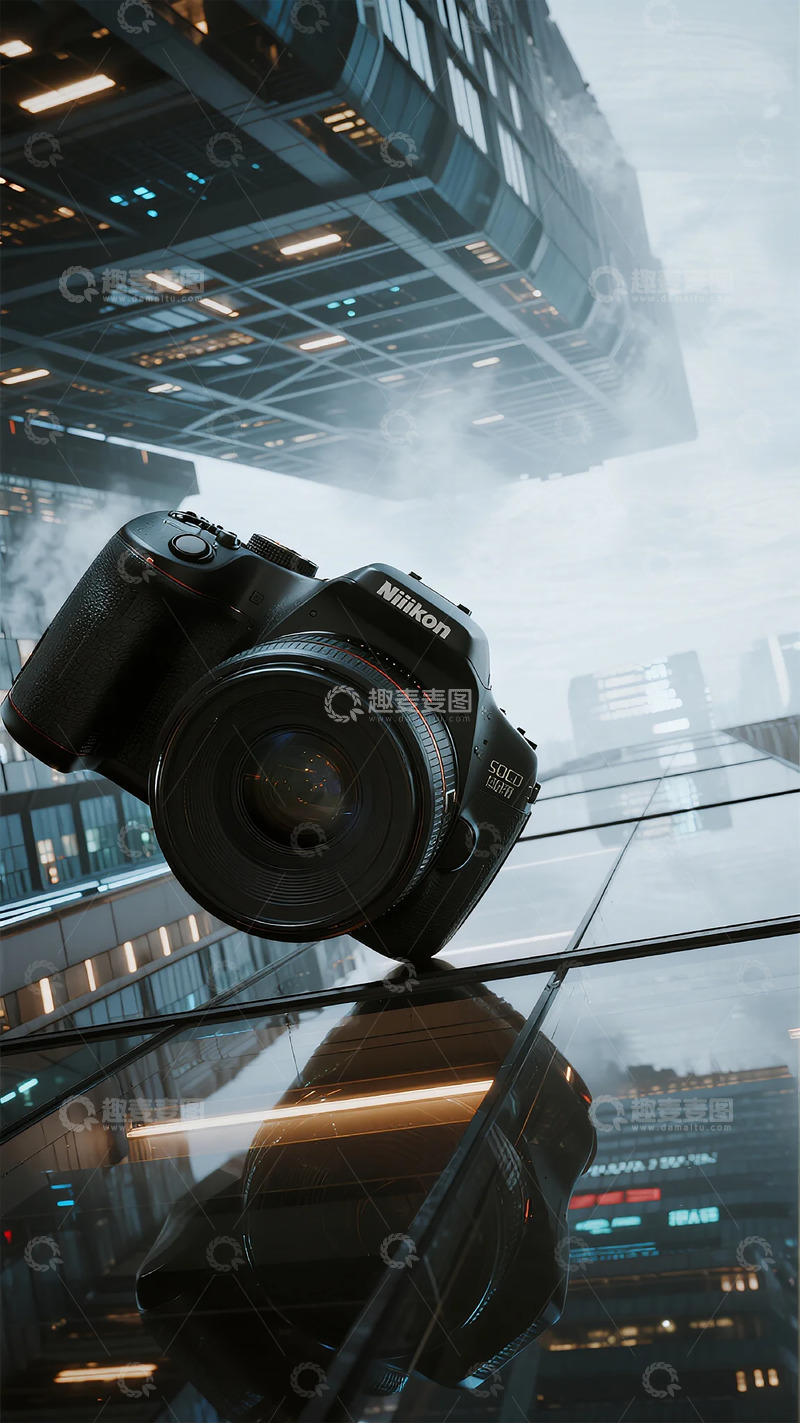 高清大图下载【趣麦麦图】-未来都市相机悬浮创意摄影