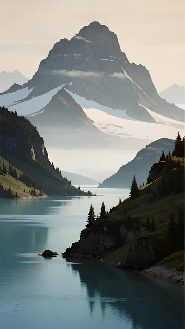 山水画卷静谧湖光