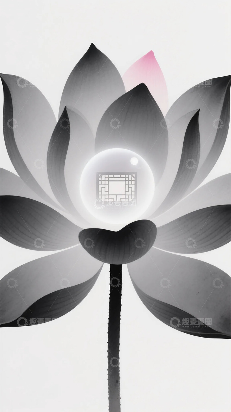 高清大图下载【趣麦麦图】水墨风格荷花艺术插画