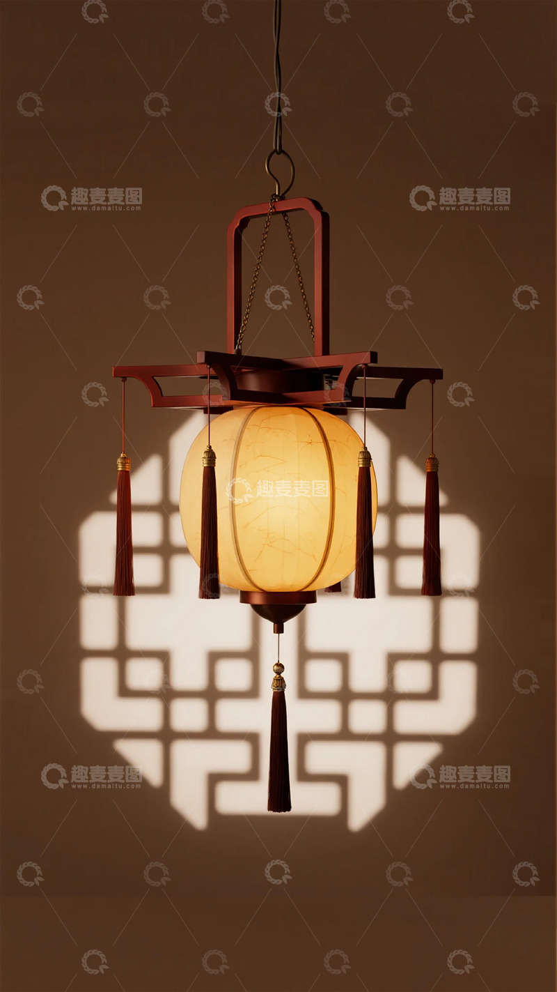 高清大图下载【趣麦麦图】-中式灯笼光影装饰画