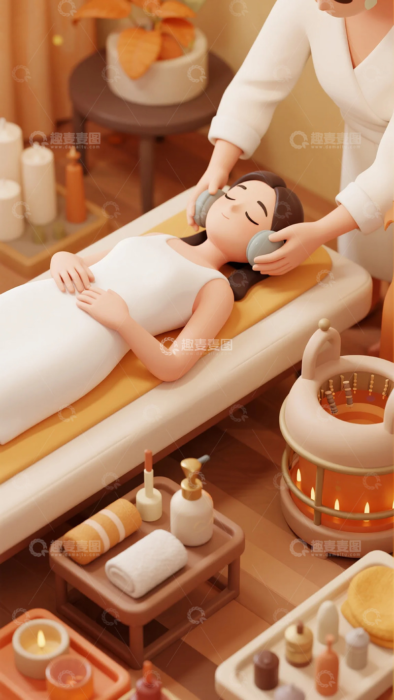 高清大图下载【趣麦麦图】温馨按摩护理插画