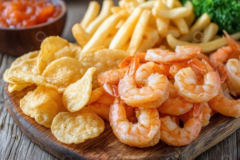 高清大图下载【趣麦麦图】虾仁炸薯片小吃零食