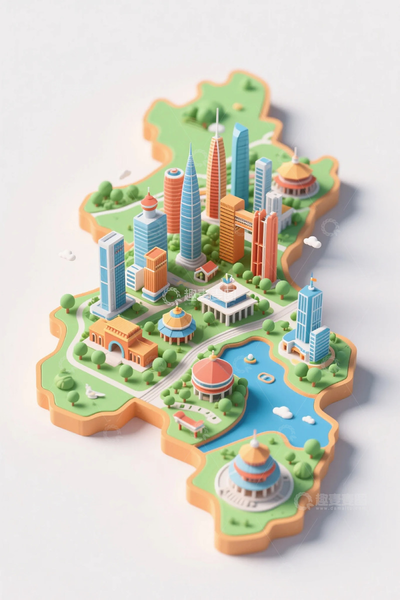 高清大图下载【趣麦麦图】卡通风格城市地图设计图