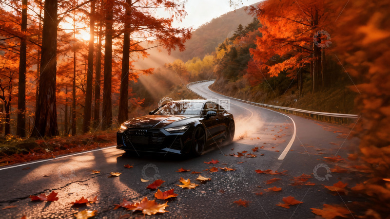 高清大图下载【趣麦麦图】秋日公路轿车美景摄影