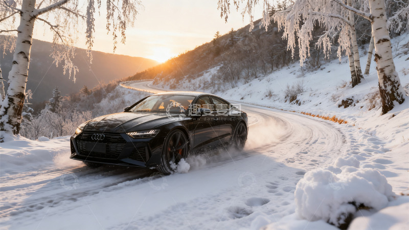 高清大图下载【趣麦麦图】雪地疾驰跑车风光摄影图片