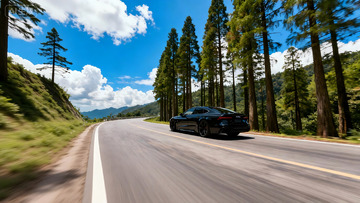 森林公路驰骋跑车风景