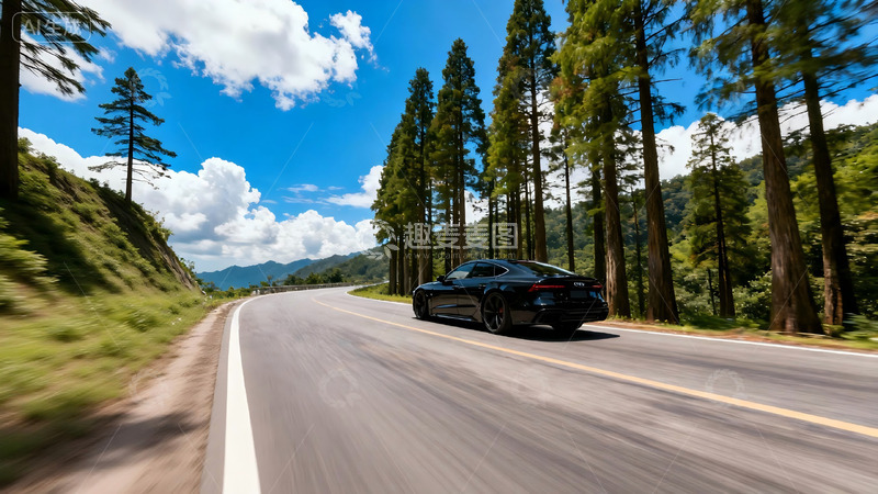 高清大图下载【趣麦麦图】-森林公路驰骋跑车风景