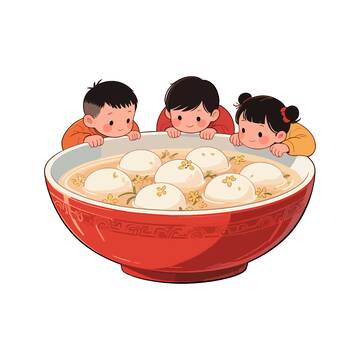 卡通儿童汤圆喜庆插画