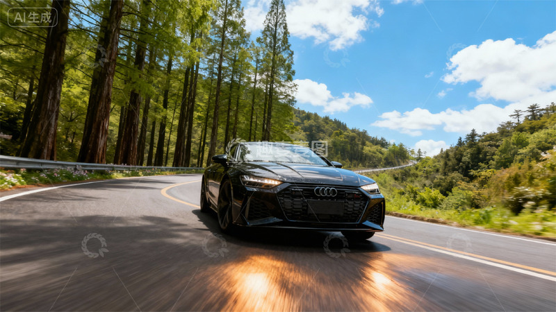 高清大图下载【趣麦麦图】森林公路跑车飞驰