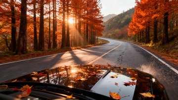 秋日公路美景摄影图片