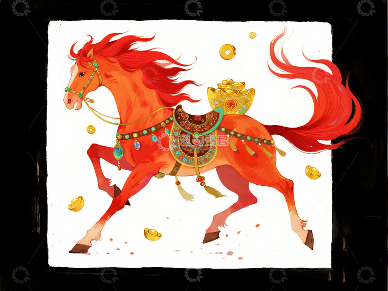 高清大图下载【趣麦麦图】东方美学红色骏马3