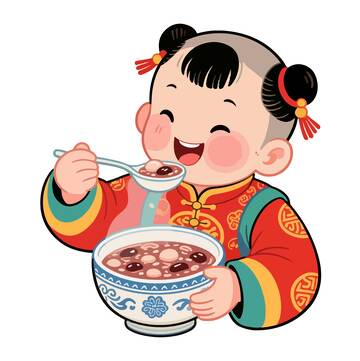 传统年画风格腊八节吃粥插画