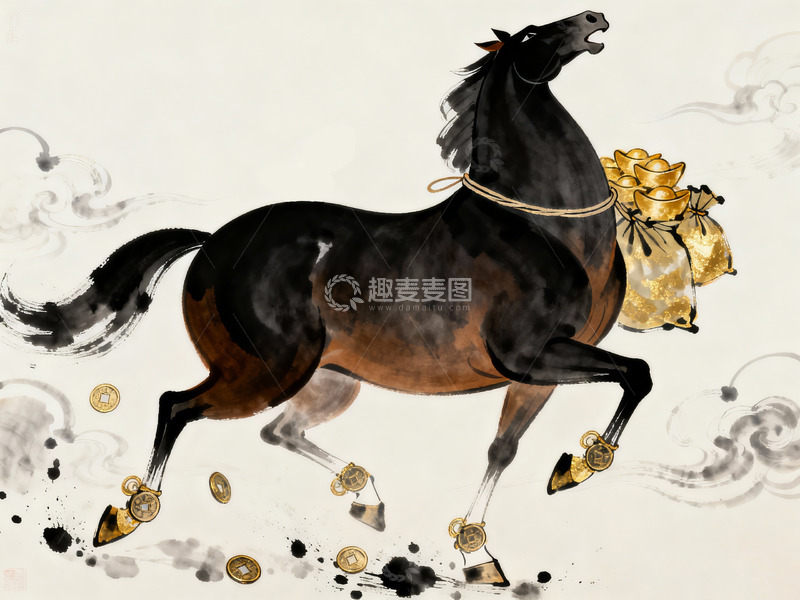 高清大图下载【趣麦麦图】驮着满袋金元宝的骏马4
