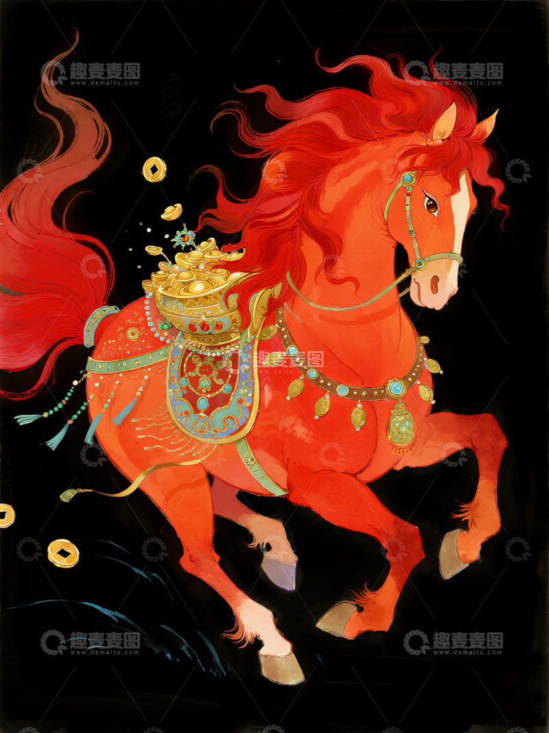 高清大图下载【趣麦麦图】东方美学红色骏马