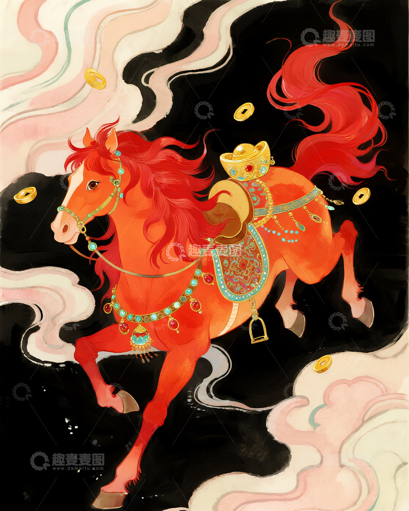 高清大图下载【趣麦麦图】东方美学红色骏马1