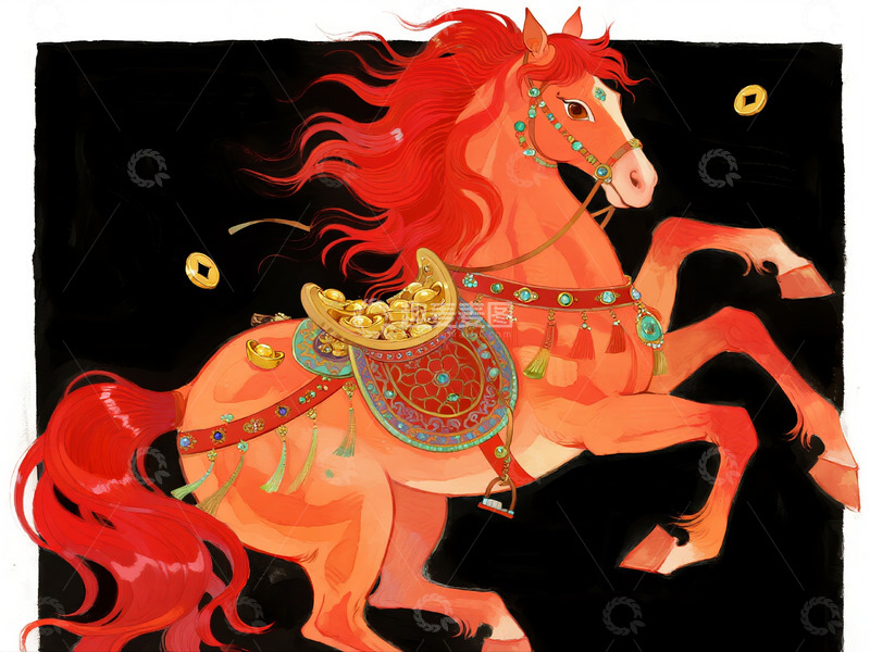 高清大图下载【趣麦麦图】东方美学红色骏马2