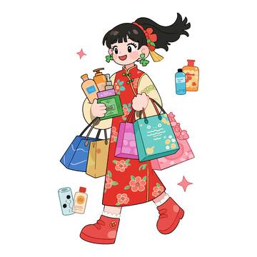 卡通少女购物插画素材