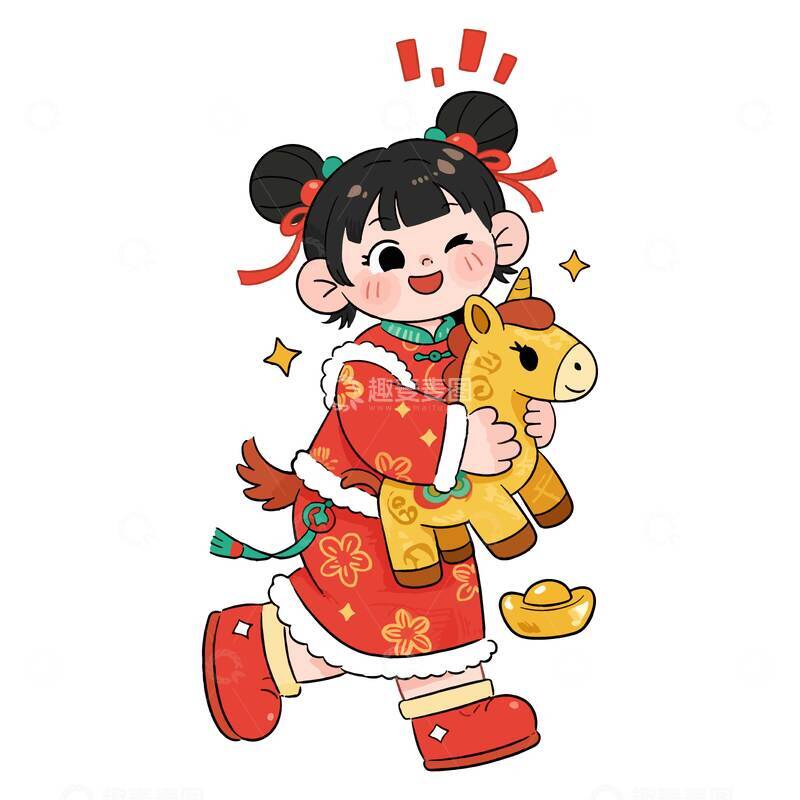 源文件下载【趣麦麦图】-喜庆新年卡通女孩插画素材