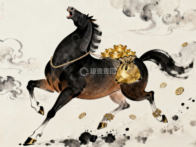 高清大图下载【趣麦麦图】驮着满袋金元宝的骏马2