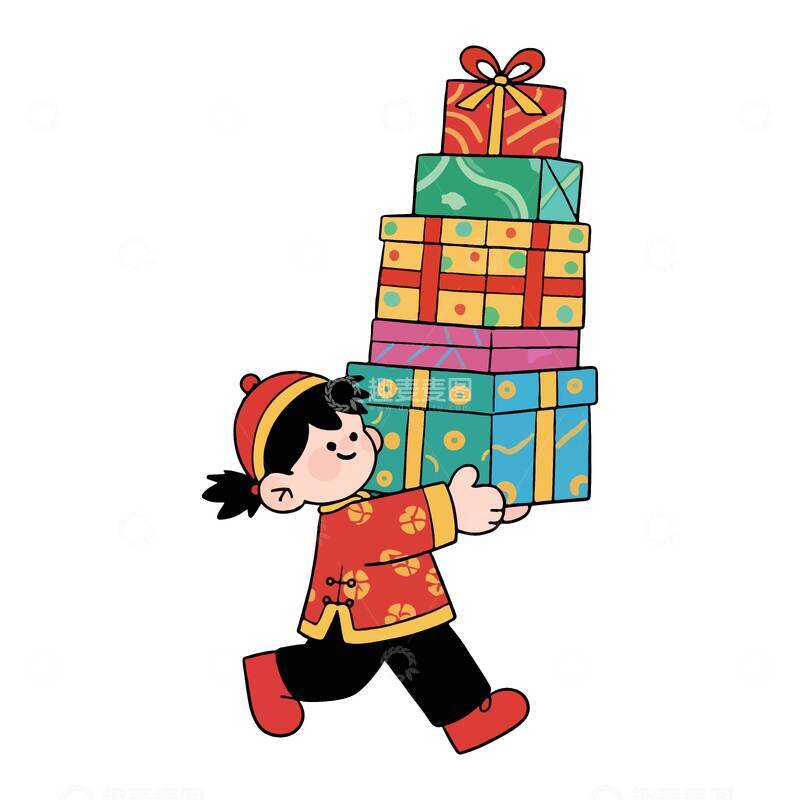 源文件下载【趣麦麦图】-卡通新年送礼物