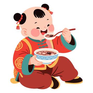 卡通小孩喝腊八粥