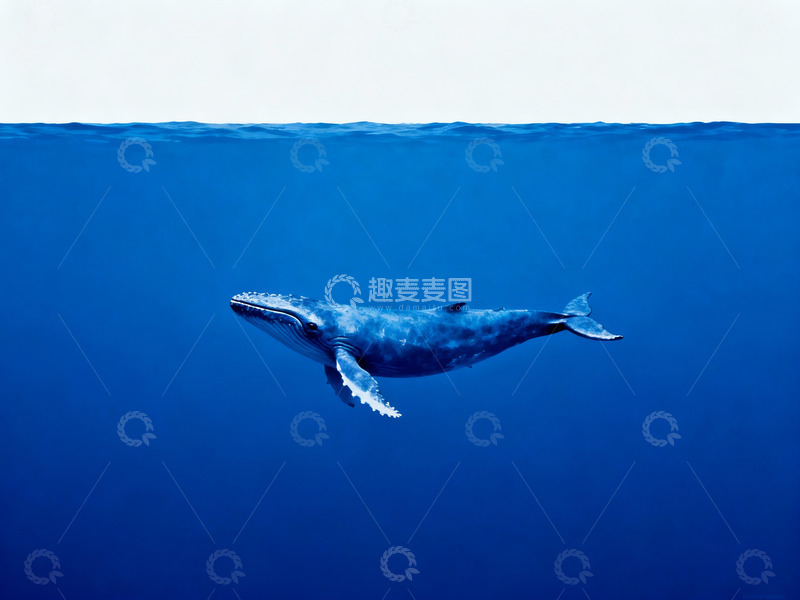 高清大图下载【趣麦麦图】纯净的蓝色海洋与鲸鱼4